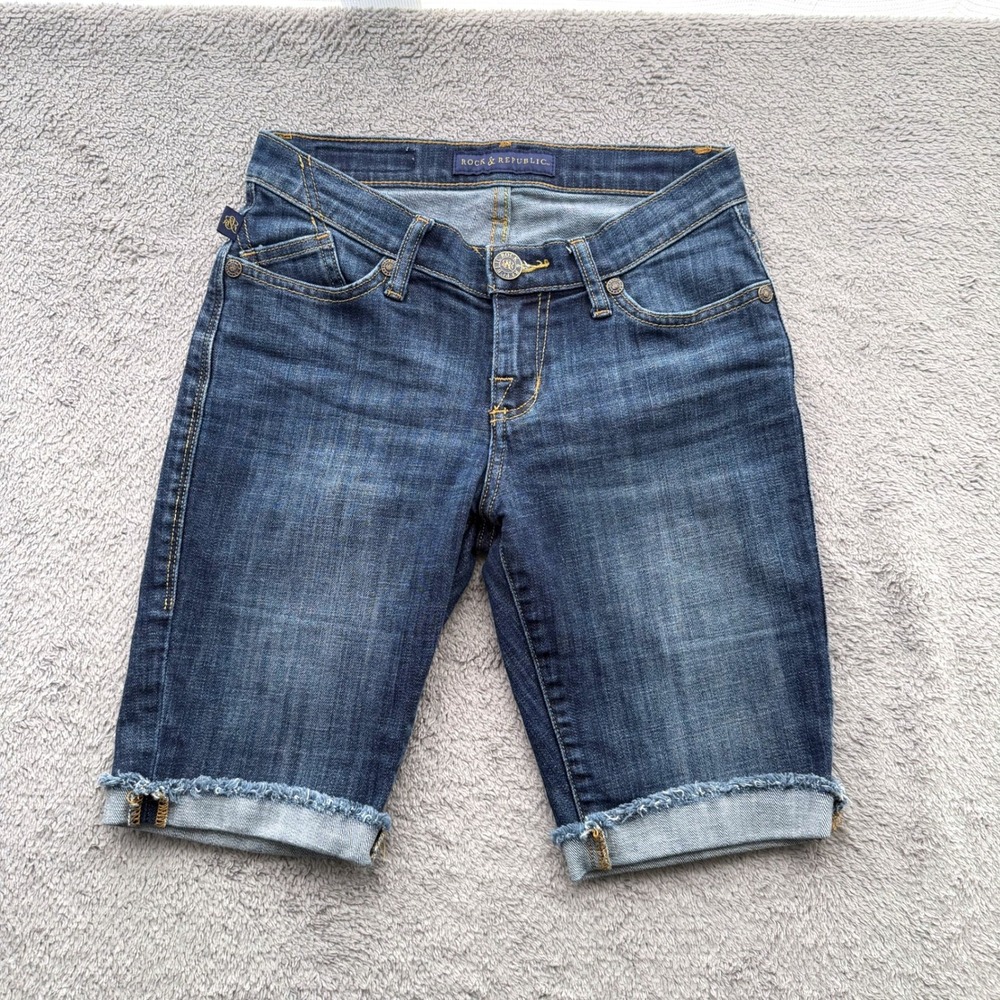 Rock & Republic Coachella Denim Shorts Womens 0 Blue Frayed Hem R310488